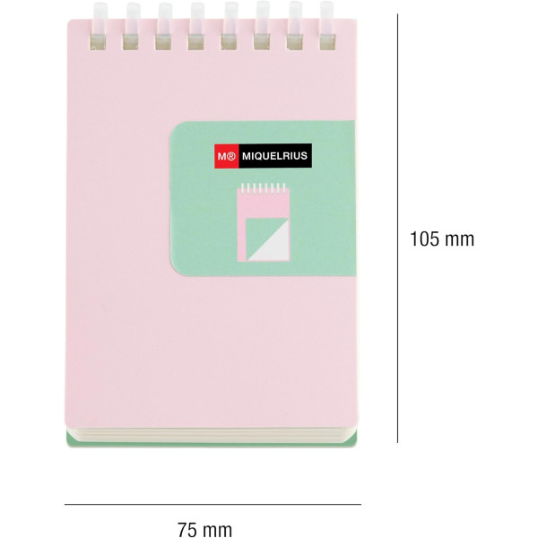 Bloc notes - A7 - 75x105mm - 80 pages blanches - Spirales - Rose/Turquoise - Miquelrius