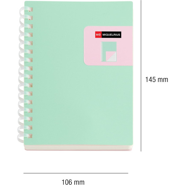 Carnet - A6 - 106x145mm - 80 pages lignées - Spirales - Turquoise/Rose - Miquelrius