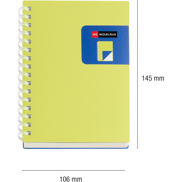 Carnet - A6 - 106x145mm - 80 pages blanches - Spirales - Jaune/Bleu - Miquelrius