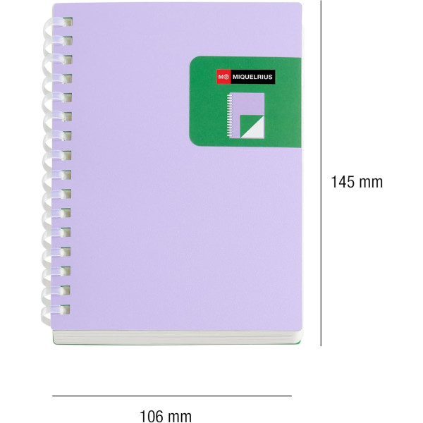 Carnet - A6 - 106x145mm - 80 pages blanches - Spirales - Violet/Vert - Miquelrius