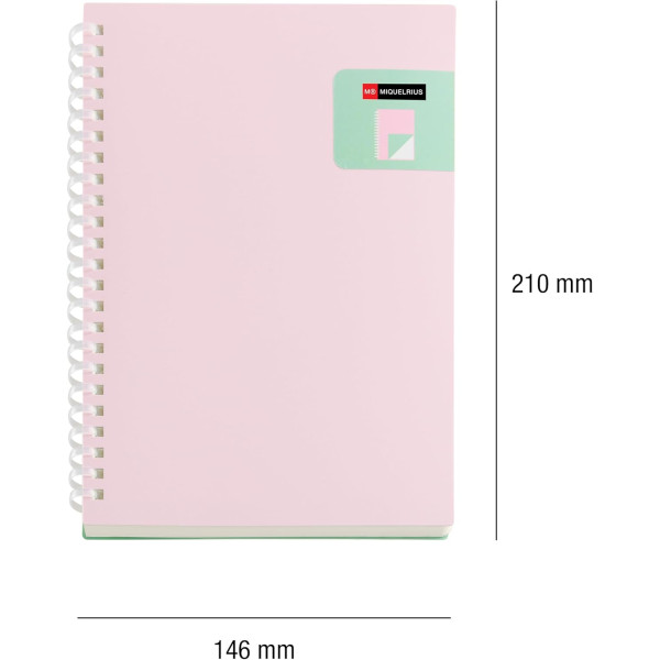 Carnet - A5 - 146x210mm - 80 pages blanches - Spirales - Rose/Turquoise - Miquelrius