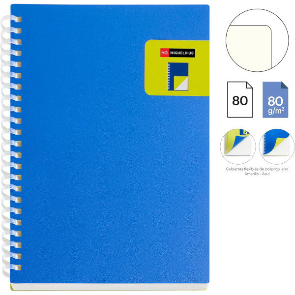 Carnet - A5 - 146x210mm - 80 pages blanches - Spirales - Bleu/Vert - Miquelrius