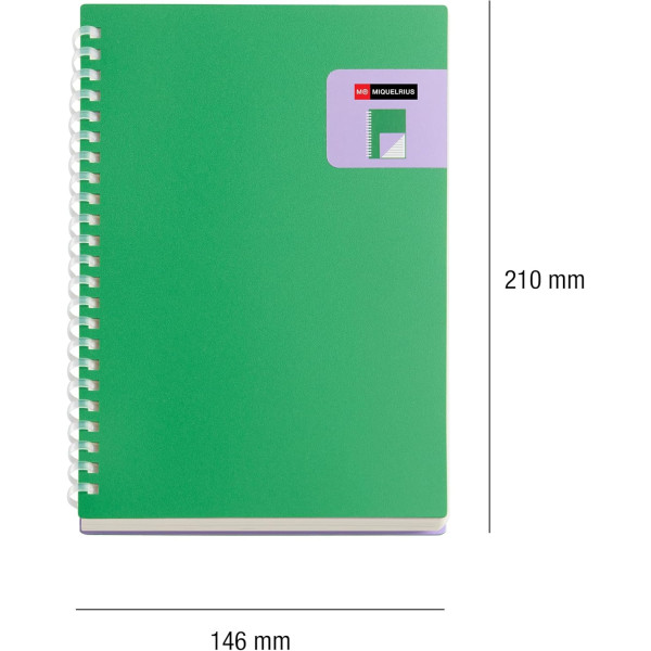 Carnet - A5 - 146x210mm - 80 pages lignées - Spirales - Vert/Violet - Miquelrius