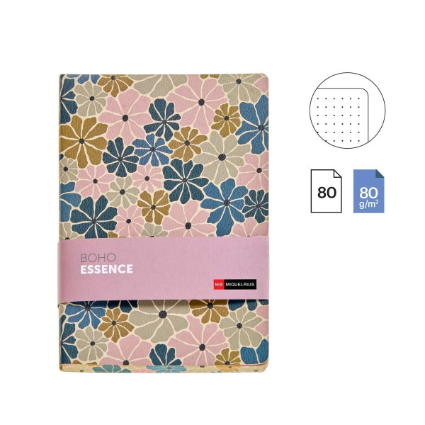 Carnet - A5 - 14,5x21cm - 80 pages pointillées - Boho fleurs - Miquelrius