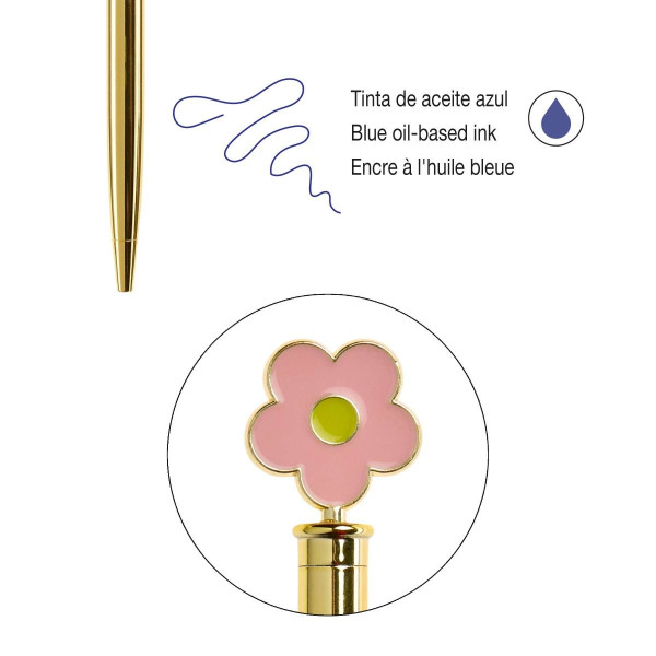 Stylo à bille - Corps doré métal - Rétractable - Rechargeable - Encre bleue - Miquelrius