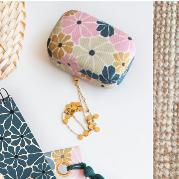 Boite - Etui - 8x5x2cm - Motif floral - Pratique - Intérieur en velours - Miquelrius