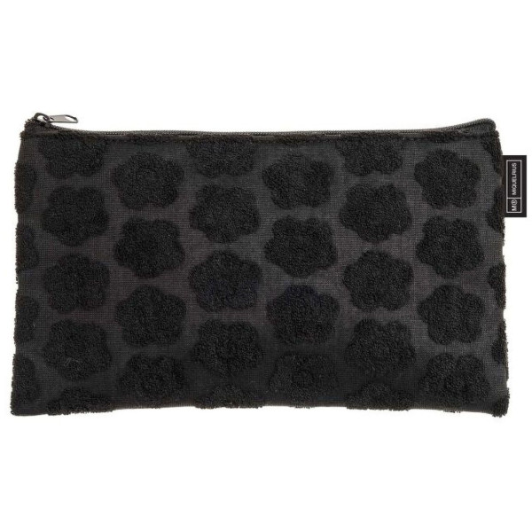 photo-Trousse - Tissus - Fleurs brodées - Noir - Idéal pour l'école, accessoires - 21x12x1cm - Miquelrius