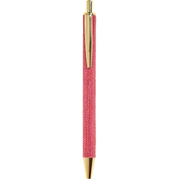 photo-Stylo à bille - Corps tissu rouge - Rétractable - Rechargeable - Encre bleue - Miquelrius