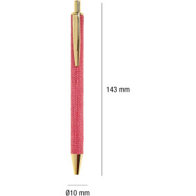 Stylo à bille - Corps tissu rouge - Rétractable - Rechargeable - Encre bleue - Miquelrius