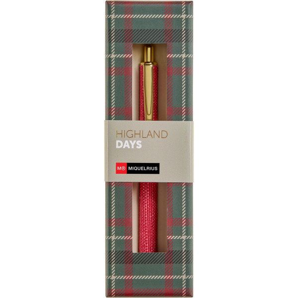 Stylo à bille - Corps tissu rouge - Rétractable - Rechargeable - Encre bleue - Miquelrius