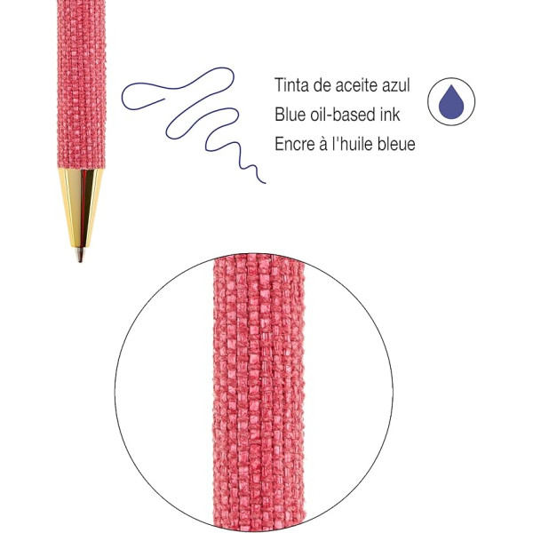 Stylo à bille - Corps tissu rouge - Rétractable - Rechargeable - Encre bleue - Miquelrius