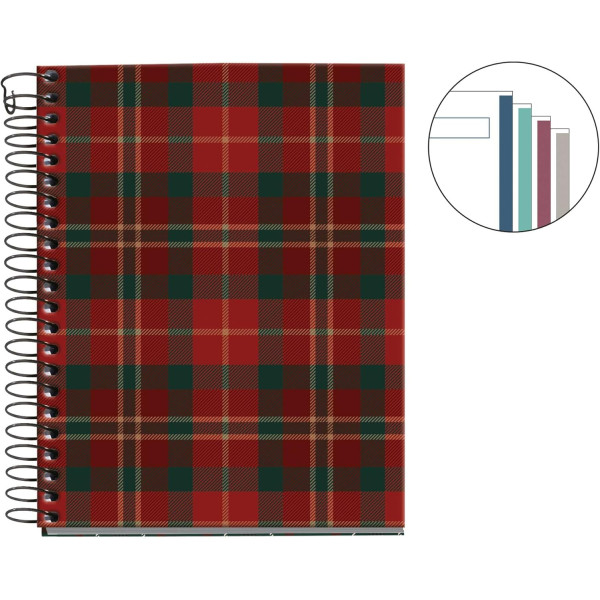 Carnet - A6 - 10,5x14,8cm - Spirale - 100 pages blanches - Tartan rouge - Miquelrius