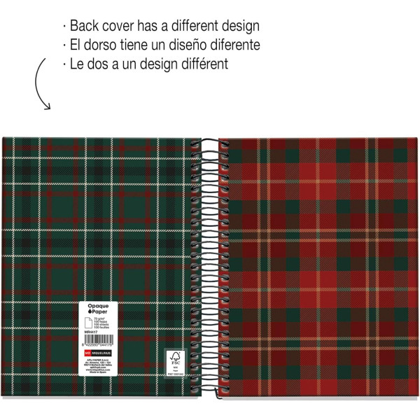Carnet - A6 - 10,5x14,8cm - Spirale - 100 pages blanches - Tartan rouge - Miquelrius
