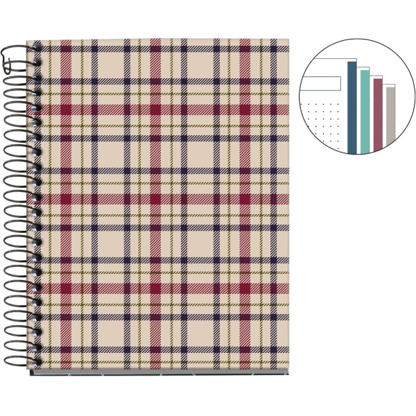 Carnet - A6 - 10,5x14,8cm - Spirale - 100 pages pointillées - Tartan beige - Miquelrius