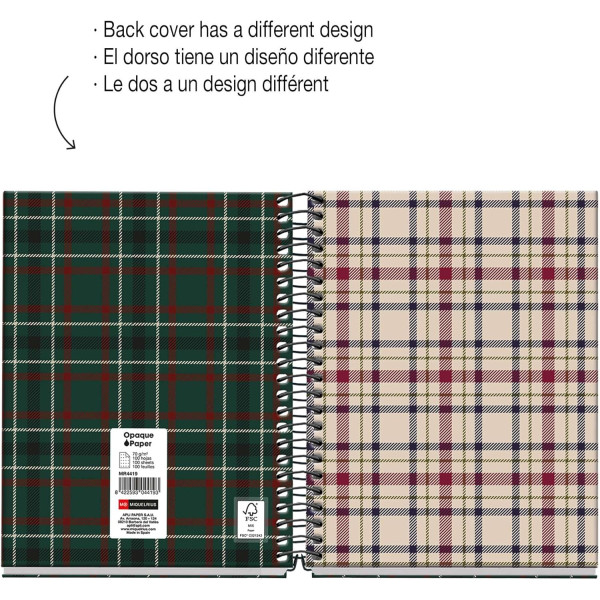 Carnet - A6 - 10,5x14,8cm - Spirale - 100 pages pointillées - Tartan beige - Miquelrius
