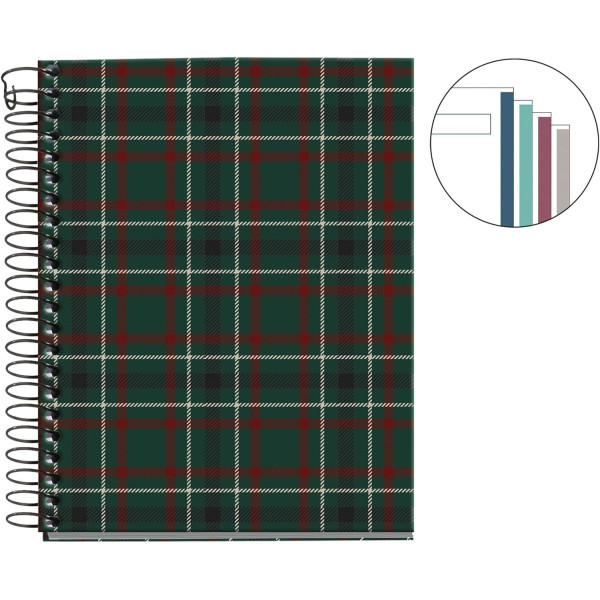 Carnet - A6 - 10,5x14,8cm - Spirale - 100 pages blanches - Tartan vert - Miquelrius