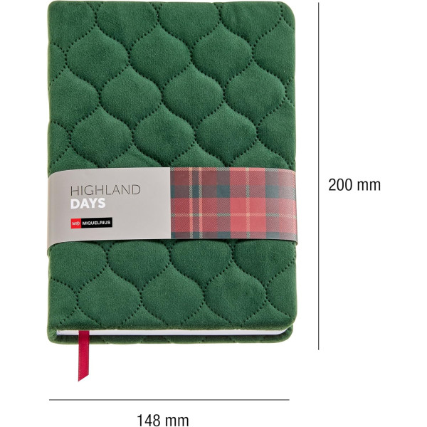 Carnet - A5 - 14x20cm - 80 pages pointillées - Velours matelassé vert - Miquelrius