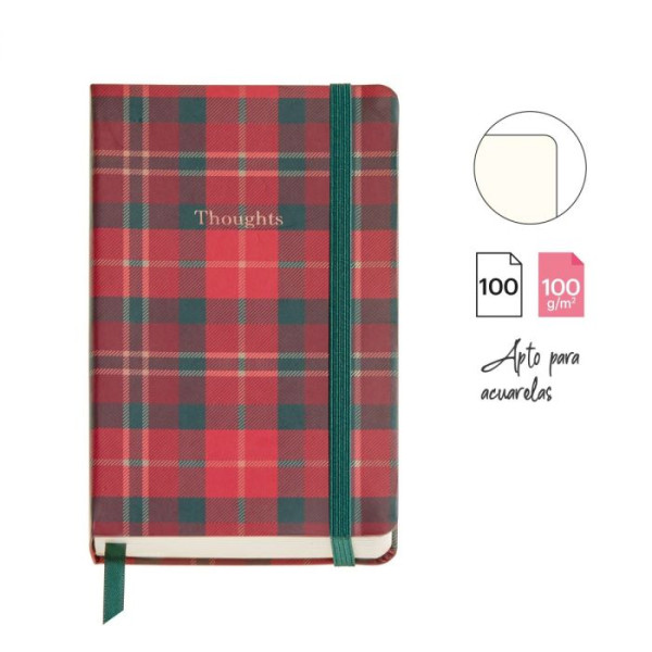 Carnet - 9x14cm - 100 pages blanches - Couverture tartan rouge - Miquelrius
