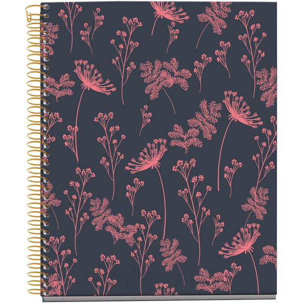 photo-Carnet - A5 - Spirale - 100 feuilles - Petits carreaux - Couverture florale néon - Miquelrius