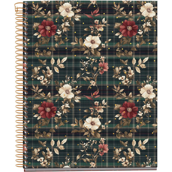 photo-Carnet - A5 - Spirale - 100 feuilles - Petits carreaux - Couverture tartan fleuri - Miquelrius