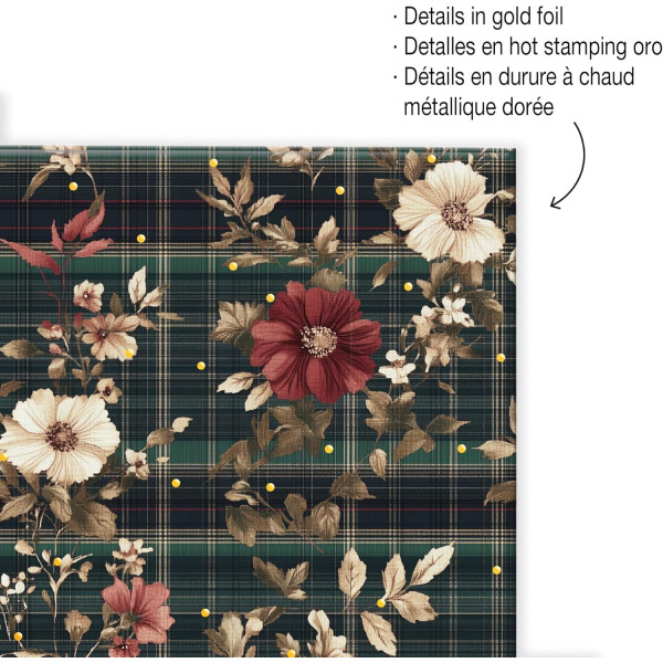 Carnet - A5 - Spirale - 100 feuilles - Petits carreaux - Couverture tartan fleuri - Miquelrius