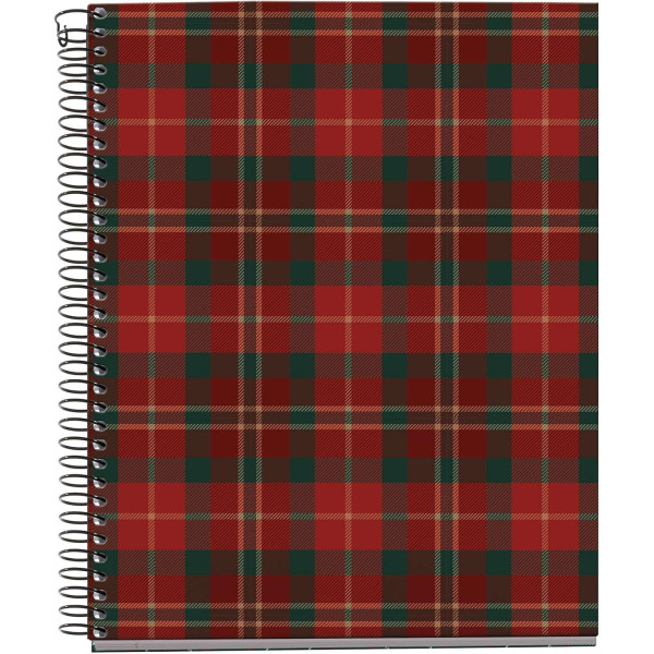photo-Carnet - A5 - Spirale - 100 feuilles - Petits carreaux - Couverture tartan rouge - Miquelrius
