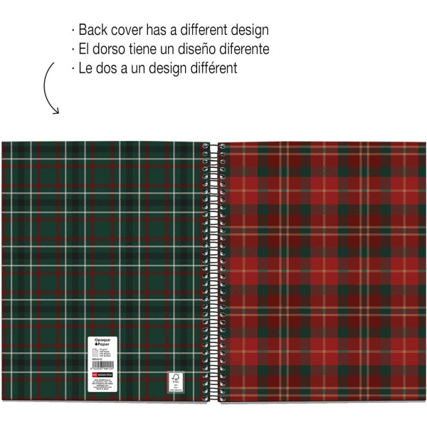 Carnet - A5 - Spirale - 100 feuilles - Petits carreaux - Couverture tartan rouge - Miquelrius