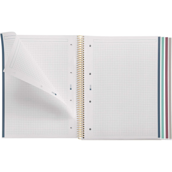 Cahier - A4 - Spirale - 100 feuilles - Petits carreaux - Couverture florale - Miquelrius