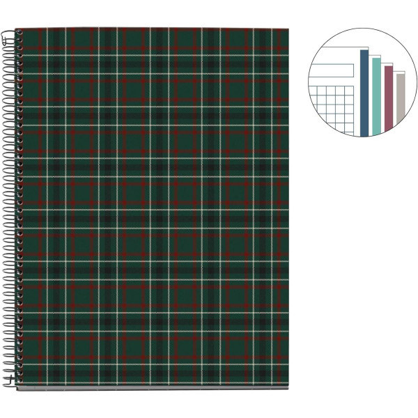 Cahier - A4 - Spirale - 100 feuilles - Petits carreaux - Couverture tartan - Miquelrius