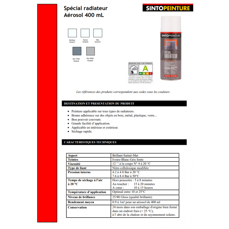 Acheter Bombe de peinture radiateur - blanc mat - Sinto