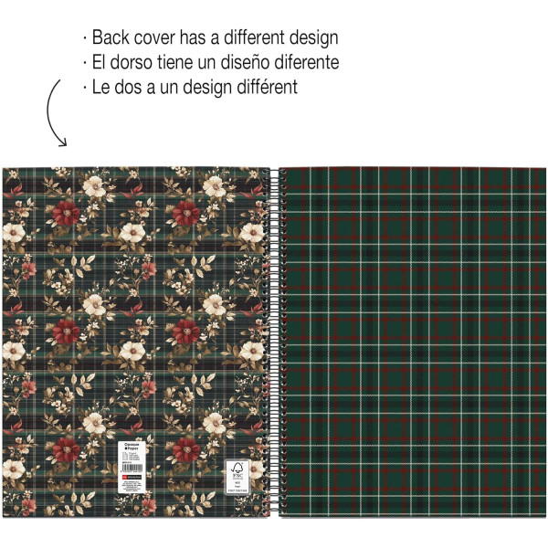 Cahier - A4 - Spirale - 100 feuilles - Petits carreaux - Couverture tartan - Miquelrius