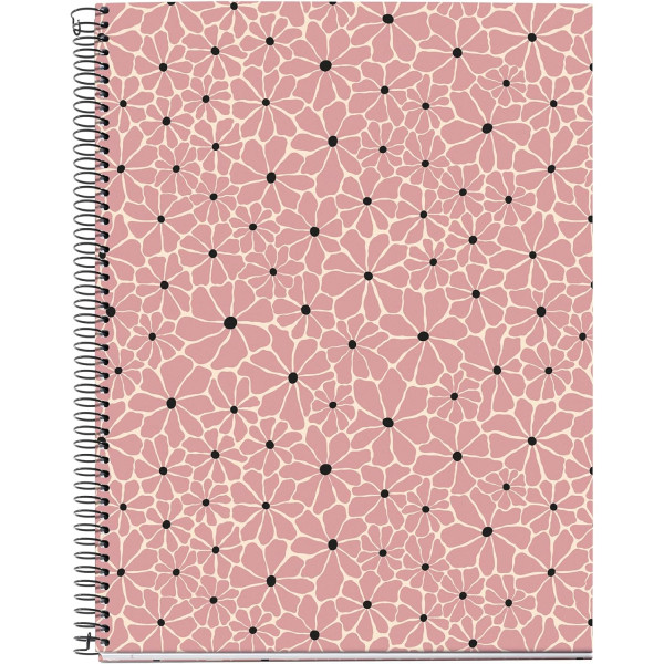 photo-Cahier - A4 - Spirale - 100 feuilles - Petits carreaux - Couverture florale rose - Miquelrius