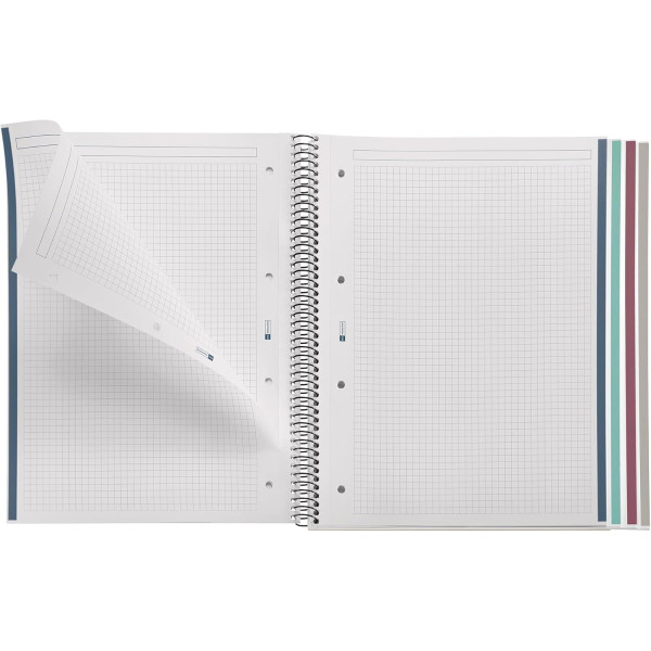 Cahier - A4 - Spirale - 100 feuilles - Petits carreaux - Couverture florale rose - Miquelrius