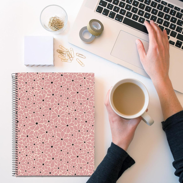 Cahier - A4 - Spirale - 100 feuilles - Petits carreaux - Couverture florale rose - Miquelrius