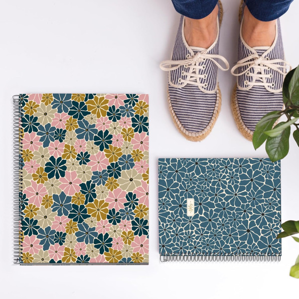 Cahier - A4 - Spirale - 100 feuilles - Petits carreaux - Couverture florale - Miquelrius