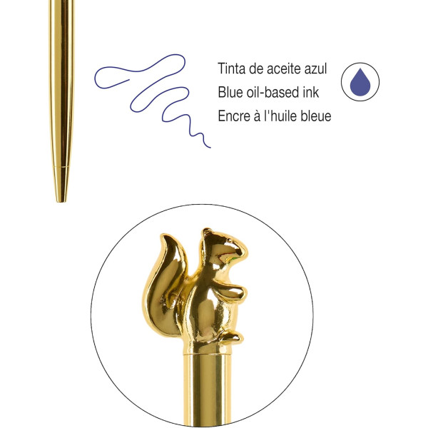 Stylo à bille - Corps doré métal - Rétractable - Rechargeable - Encre bleue - Miquelrius