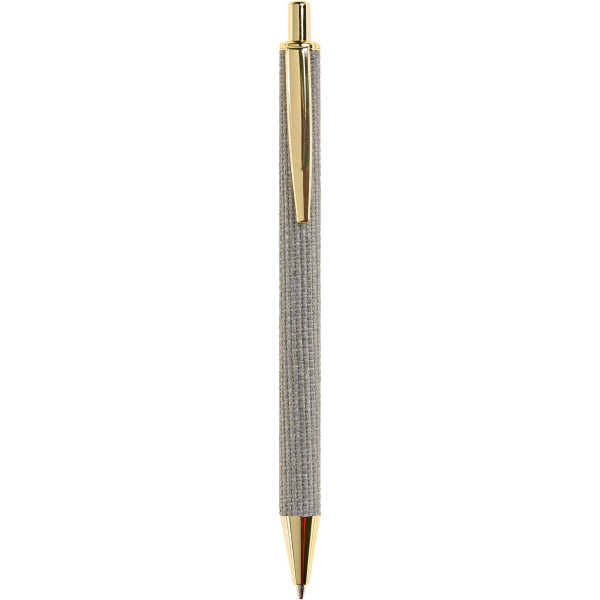 photo-Stylo à bille - Corps raphia beige - Rétractable - Rechargeable - Encre bleue - Miquelrius