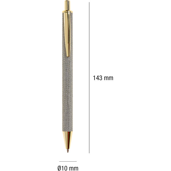 Stylo à bille - Corps raphia beige - Rétractable - Rechargeable - Encre bleue - Miquelrius