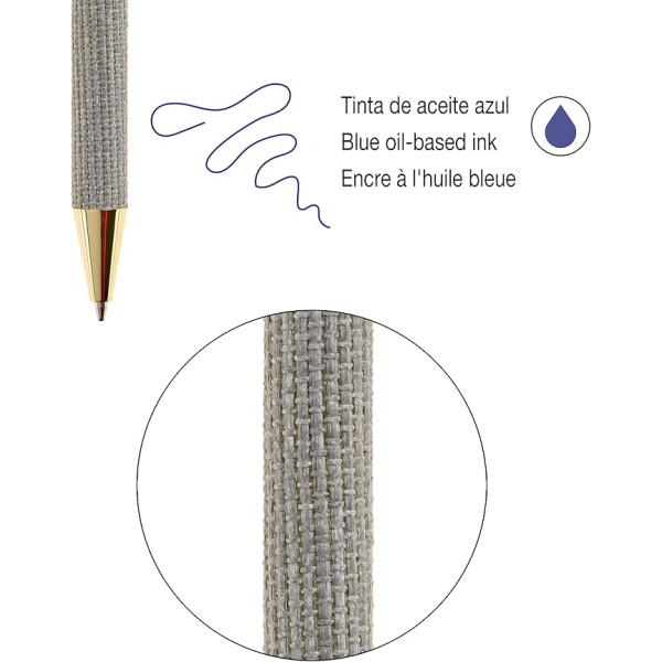 Stylo à bille - Corps raphia beige - Rétractable - Rechargeable - Encre bleue - Miquelrius
