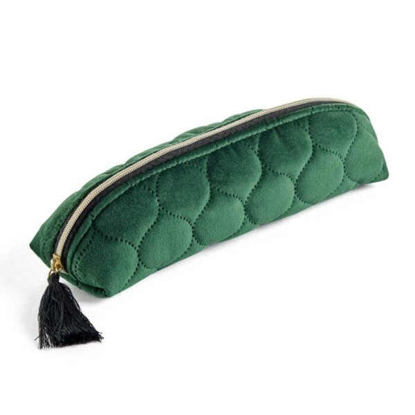 photo-Trousse - Velours - Vert - Avec pompon - Pour l'école, petites fournitures
