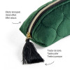Trousse - Velours - Vert - Avec pompon - Pour l'école, petites fournitures
