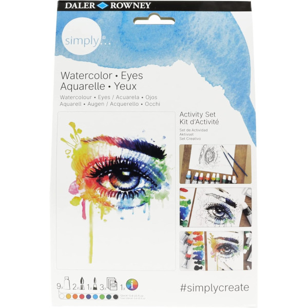 photo-Coffret aquarelle - Thème les yeux - 9 tubes + 3 pinceaux + modèles - Daler Rowney