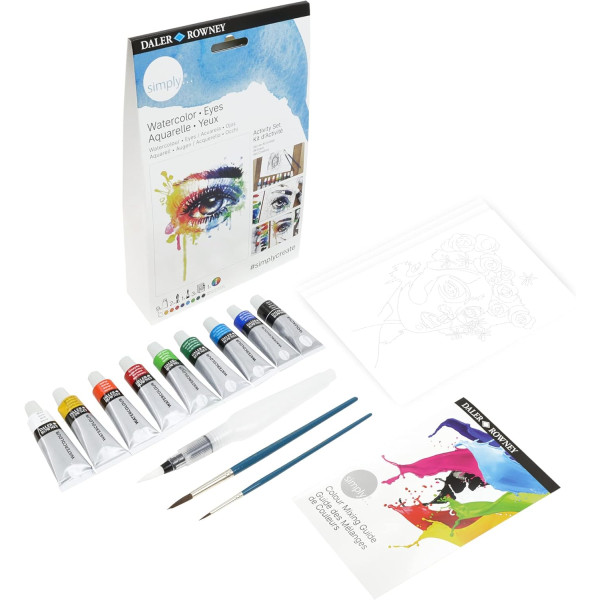 Coffret aquarelle - Thème les yeux - 9 tubes + 3 pinceaux + modèles - Daler Rowney