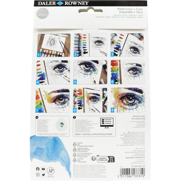 Coffret aquarelle - Thème les yeux - 9 tubes + 3 pinceaux + modèles - Daler Rowney