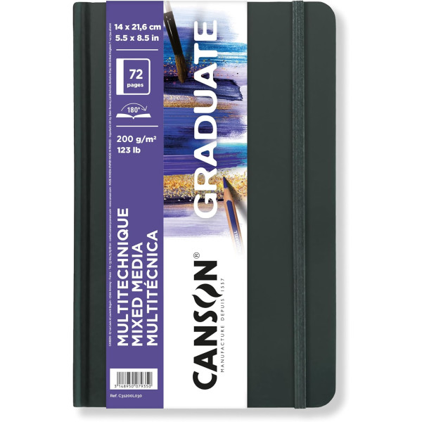 photo-Carnet - Multi techniques - A5 - 21,6x14cm - 72 pages - 200g - Grain léger - Blanc - Canson Graduate