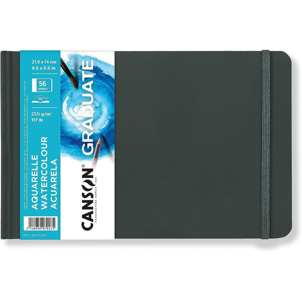 photo-Carnet - Aquarelle - A5 - 21,6x14cm - Paysage - 56 pages - 250g - Grain léger - Blanc - Canson Graduate