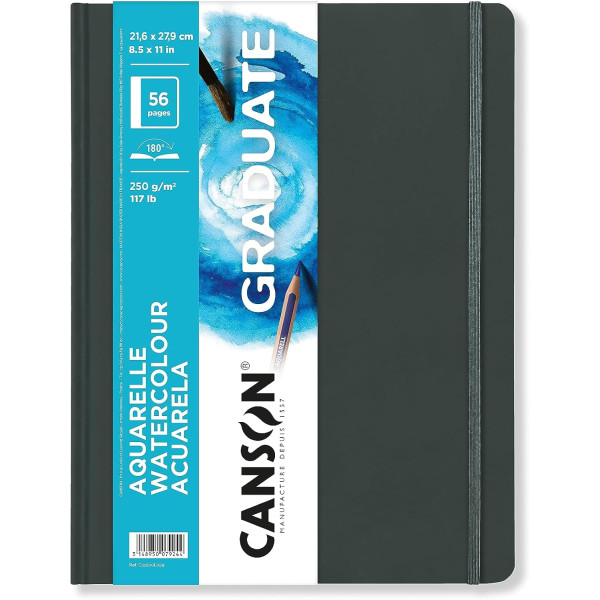 photo-Carnet - Aquarelle - A4 - 21,6x29,7 - 56 pages - 250g - Grain léger - Blanc - Canson Graduate