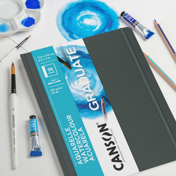 Carnet - Aquarelle - A4 - 21,6x29,7 - 56 pages - 250g - Grain léger - Blanc - Canson Graduate