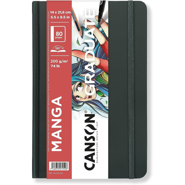 photo-Carnet - Dessin - Manga - 14x21,6cm - 80 pages - 200g - Papier lisse - Blanc - Canson Graduate