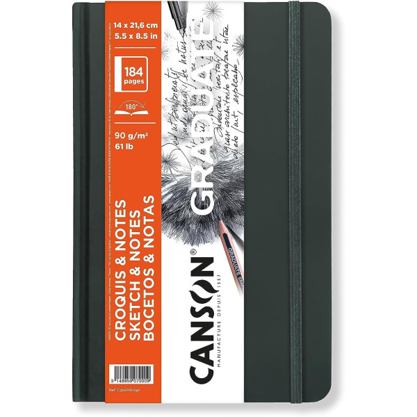 photo-Carnet - Croquis et notes - 14x21,6cm - 184 pages - 90g - Papier lisse - Blanc - Canson Graduate